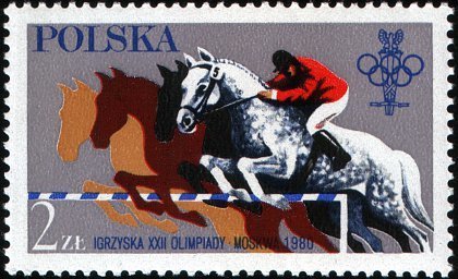 Stamp, Equestrian, Poland,  , Horses, Olympic Games