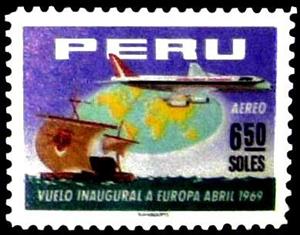Stamp, APSA's first flight to Europe, Peru,  , Aviation