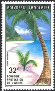 Stamp, Tree Care, French Polynesia,  , Trees, Palm-trees, Beaches