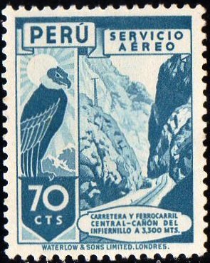 Stamp, Highway and railroad passing, Peru,  