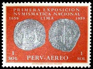 Stamp, 1st National Numismatic Exposition, Peru,  , Coins