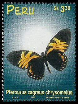 Stamp, Swallowtai Butterfly (Pterourus zagreus ssp. chrysomelus), Peru,  , Butterflies