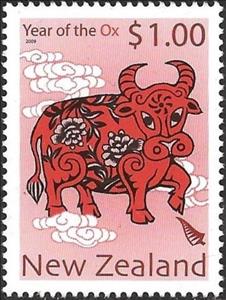 Stamp, Flowered Ox, New Zealand,  