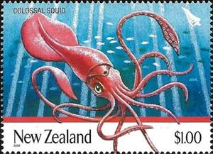 Stamp, Colossal Squid (Mesonychoteuthis hamiltoni) , New Zealand,  , Molluscs, Sea Life, Animals (Fauna)