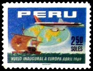 Stamp, APSA's first flight to Europe, Peru,  , Aviation