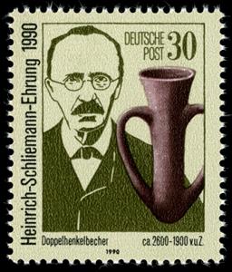 Stamp, Heinrich Schliemann, double mug, Germany, Democratic Republic,  