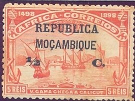 Fleet of Vasco da Gama on the run - on Africa stamp