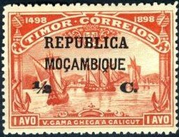 Arrival at Calicut, India - on Timor stamp