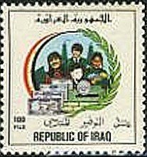 Stamp, Students, banknotes, chimneys, Iraq,  