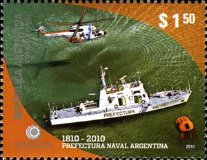 Stamp, 200th Anniversary of the Argentine Naval Command, Argentina,  , Ships, Military Forces, Helicopters, Aviation