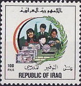 Stamp, Students, banknotes, chimneys, Iraq,  