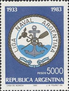 Stamp, 50 years of Liga Naval, Argentina,  