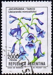 Stamp, Jacaranda mimosifolia, Argentina,  , Flowers, Plants (Flora)
