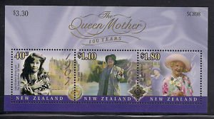 Souvenir Sheet, Queen Mother Minisheet, New Zealand,  