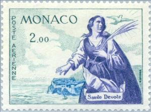 Stamp, Holy Dévote in front of Monaco, Monaco,  , Famous People, Saints
