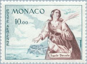 Stamp, Holy Dévote in front of Monaco, Monaco,  , Famous People, Saints