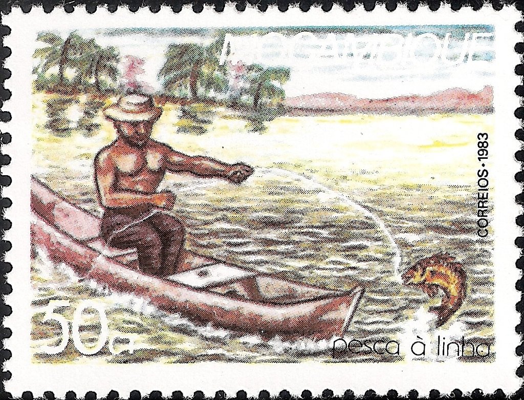 Fisher with fishing line