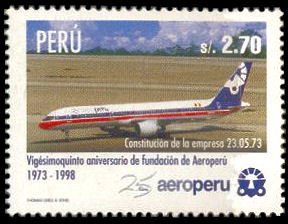 Aero Peru, 25th Anniv. - Airplane