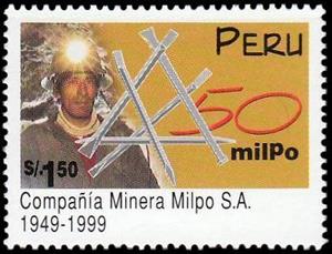 Stamp, Milpo Mining Co., 50th anniversary, Peru,  