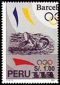 Stamp, Nos. 1140 surcharged in black, Peru,  , Olympic Games