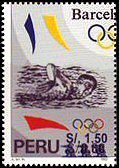 Stamp, Nos. 1140 surcharged in blue, Peru,  , Olympic Games