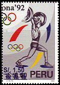 Stamp, Nos. 1140 surcharged in blue, Peru,  , Olympic Games