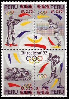 Se-tenant, Nos. 1140 surcharged in red, Peru,  , Olympic Games
