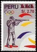 Stamp, Nos. 1140 surcharged in red, Peru,  , Olympic Games