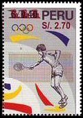 Stamp, Nos. 1140 surcharged in red, Peru,  , Olympic Games