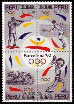 Se-tenant, Nos. 1140 surcharged in green, Peru,  , Olympic Games