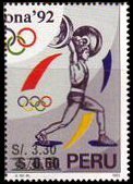 Stamp, Nos. 1140 surcharged in green, Peru,  , Olympic Games