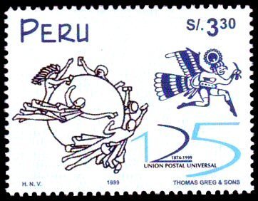 Stamp, UPU, 125th anniversary, Peru,  