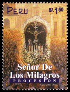 Stamp, Sennor de los Milagros, religious procession, Peru,  , Religion