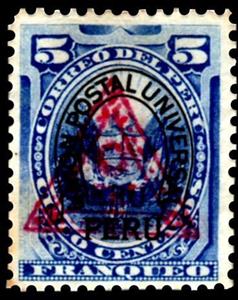 Stamp, Definitives with triangle and UPU overprint, Peru,  
