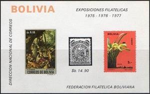 Souvenir Sheet, Stamp images, Bolivia,  , Flowers, Paintings, Expositions, Religion, Orchids, Art, Plants (Flora)