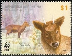 Stamp, Southern Pudu (Pudu pudu), Argentina,  , Mammals, WWF, Animals (Fauna)