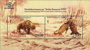 Souvenir Sheet, Komodo Dragon (Varanus komodoensis), Indonesia,  , WWF, Reptiles