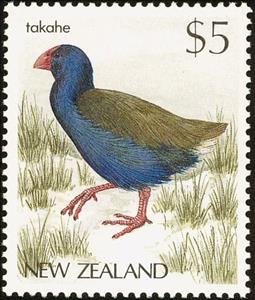 Stamp, North Island Takahē / Mōho (Porphyrio mantelli), New Zealand,  , Birds, Animals (Fauna)