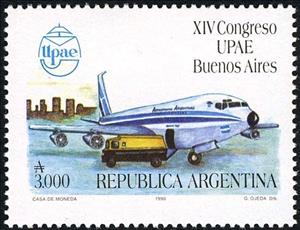 Stamp, Avión AA y camión Encotel, Argentina,  , Aviation, Aircrafts