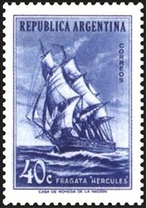 Stamp, Frigate "Hercules", Argentina,  , Ships, Sailing Ships