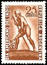 Stamp, Statue of Araucanian Indian, Argentina,  