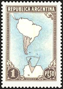 Stamp, Map showing Antarctic claims, Argentina,  , Maps