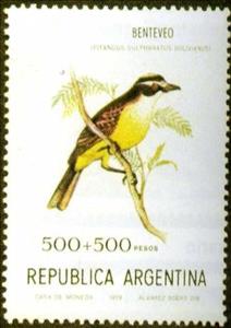 Stamp, Great Kiskadee (Pitangus sulphuratus ssp. bolivianus), Argentina,  , Birds, Animals (Fauna)