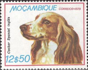 Stamp, English Cocker Spaniel (Canis lupus familiaris), Mozambique,  , Mammals, Dogs, Animals (Fauna)