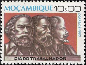 Stamp, K. Marx, F. Engels & W.I. Lenin, Mozambique,  , Heads of State, Communism, Social Critics
