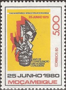 Stamp, Flags in fist, Mozambique,  , Flags, Hands