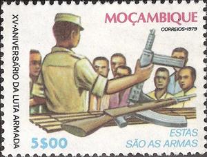 Stamp, XV Anniversary of Armed Struggle, Mozambique,  , Weapons, Military Forces, Army