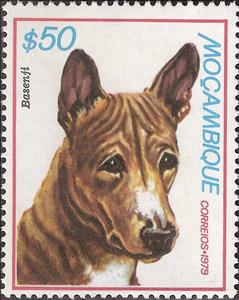 Stamp, Basenji (Canis lupus familiaris), Mozambique,  , Mammals, Dogs, Animals (Fauna)