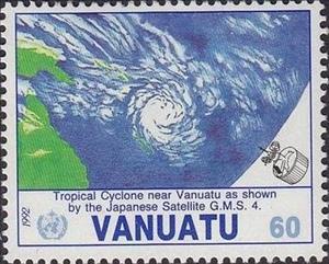 Stamp, Cyclone in Vanuatu, Japanese Satellite GMS 4, Vanuatu,  , Weather