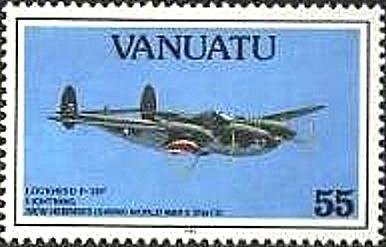 Stamp, Lockheed P-38 F Lightning, Vanuatu,  , Aviation, Aircrafts
